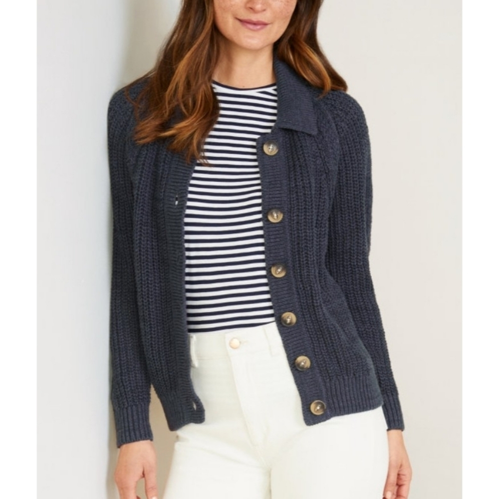 💕 Garnet Hill blue gray knit linen and organic cotton cardigan sweater